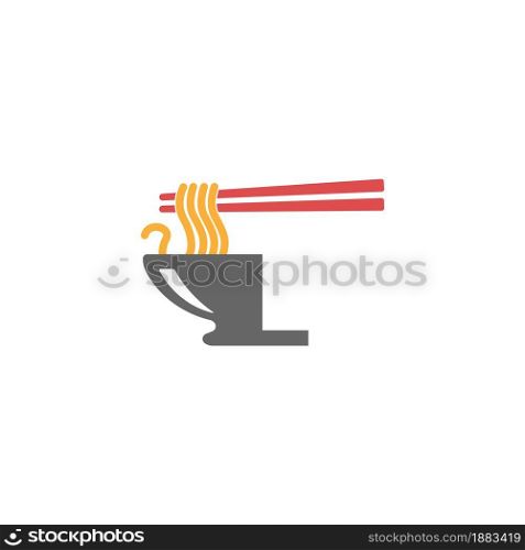 Letter L with noodle icon logo design vector template