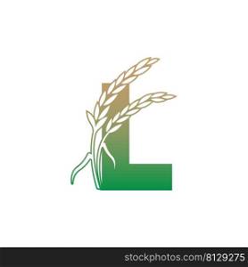 Letter L with rice plant icon illustration template vector