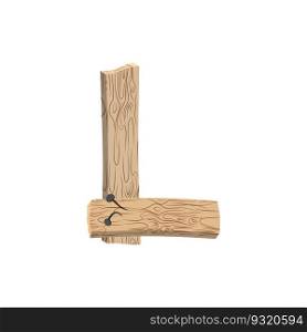 letter L wood board font. plank and nails alphabet. Lettering of boards. Country chipboard ABC