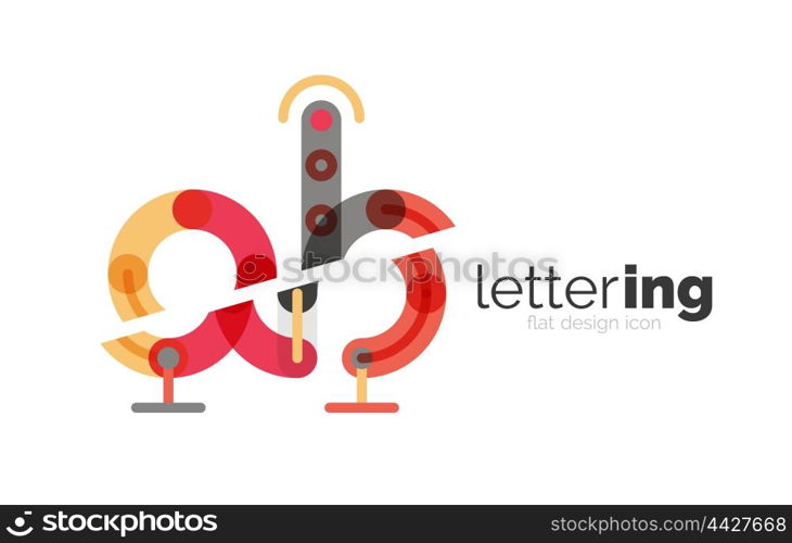 Letter logo business icon. Letter logo business linear icon on white background. Alphabet initial letters company name concept. Flat thin line segments connected to each other. Flat cartoon industrial wire or tube design of ABC typeface