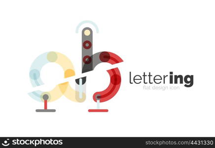 Letter logo business icon. Letter logo business linear icon on white background. Alphabet initial letters company name concept. Flat thin line segments connected to each other. Flat cartoon industrial wire or tube design of ABC typeface