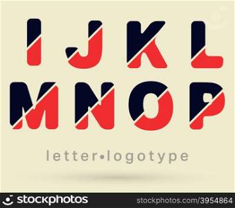 Letter logo font. Alphabet font template. Set of letters I - J - K - L - M - N - O - P logo or icon. Vector illustration.