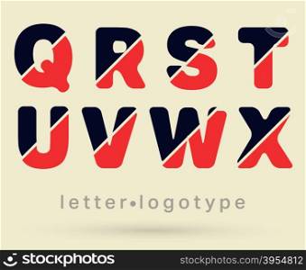 Letter logo font. Alphabet font template. Set of letters Q - R - S - T - U - V - W - X logo or icon. Vector illustration.