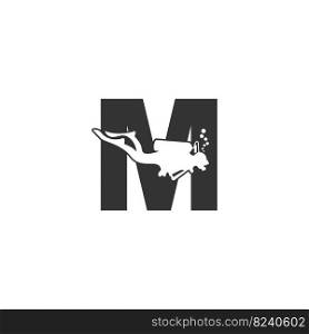 Letter M and someone scuba, diving icon illustration template