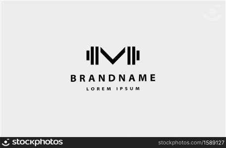 Letter M bodybuild fitness logo design vector