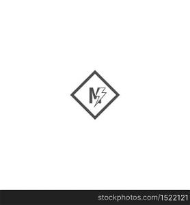 Letter M concept logo design, combination with lightning icon, in black color