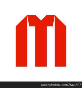 letter M cut out from white paper, vector illustration, flat style.. letter M cut out from white paper