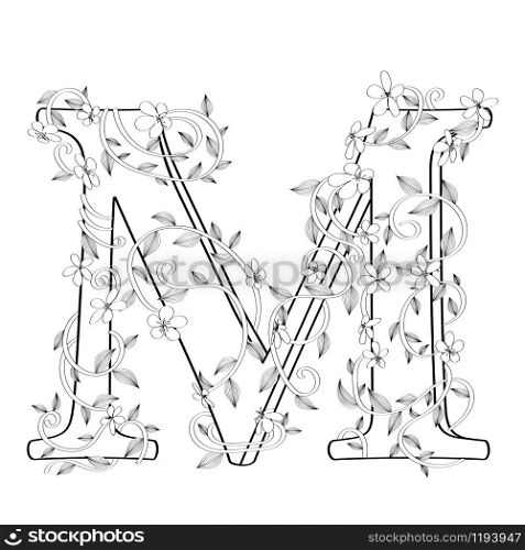 Letter M floral sketch over white background