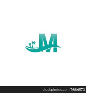 Letter M logo  coconut tree and water wave icon design vector
