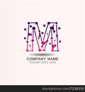 Letter M logo with Technology template concept network icon vector