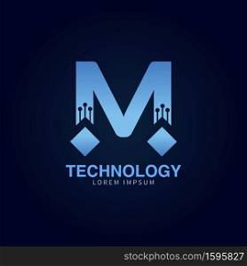 Letter M logotype blue color,Technology and digital abstract dot connection vector initial logo design