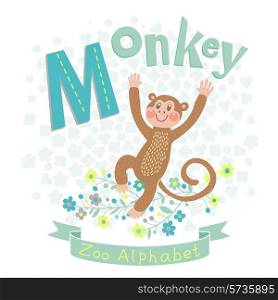 Letter M - Monkey. Alphabet with cute animals. Vector illustration.