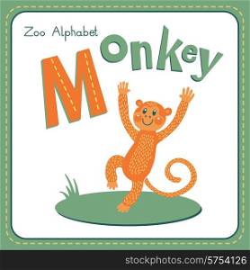 Letter M - Monkey. Alphabet with cute animals. Vector illustration. Other letters from this set are available in my portfolio.
