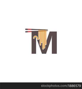 Letter M with chopsticks and noodle icon logo design template