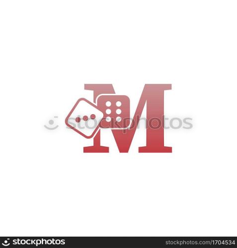 Letter M with dice two icon logo template vector