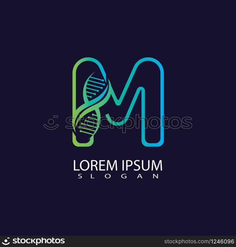 Letter M with DNA logo or symbol Template design vector