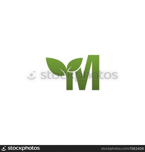 Letter M With green Leaf Symbol Logo Template