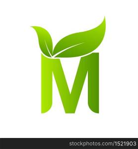 Letter m with leaf element, Ecology concept.