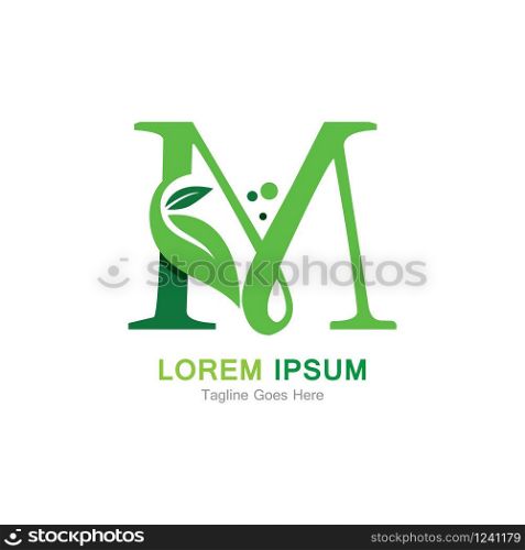 Letter M with leaf logo concept template design symbol