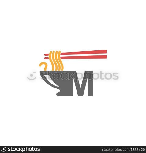 Letter M with noodle icon logo design vector template