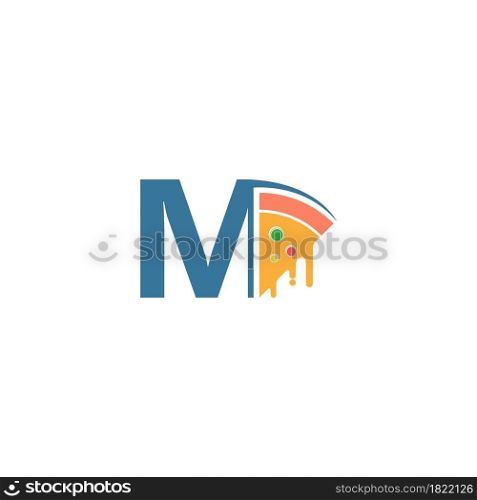 Letter M with pizza icon logo vector template