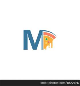 Letter M with pizza icon logo vector template