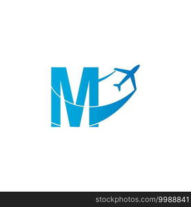 Letter M with plane logo icon design vector illustration template