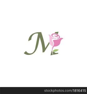 Letter M with rose icon logo vector template illustration