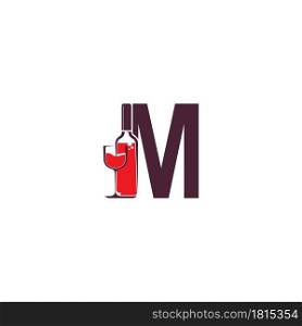 Letter M with wine bottle icon logo vector template