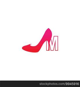 Letter M with Women shoe, high heel logo icon design vector template