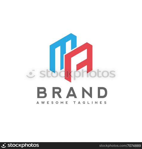 Letter MA logo isometric geometric color shape, lines initial, MA letter isometric style, letter M and A logo