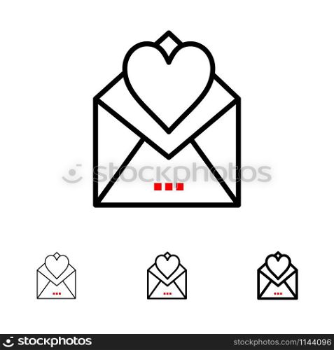 Letter, Mail, Card, Love Letter, Love Bold and thin black line icon set