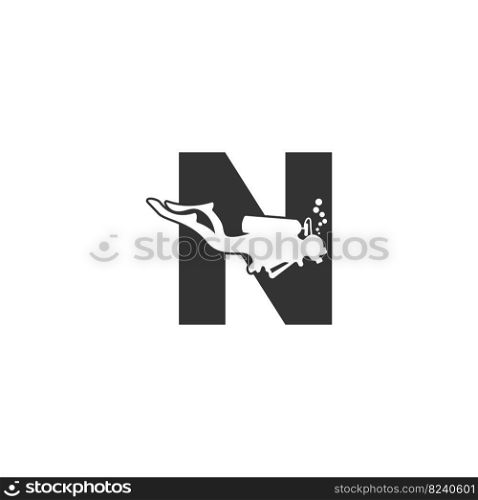 Letter N and someone scuba, diving icon illustration template