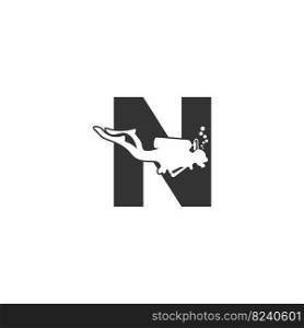 Letter N and someone scuba, diving icon illustration template