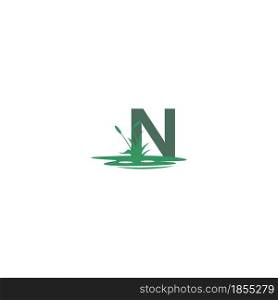letter N behind puddles and grass template illustration