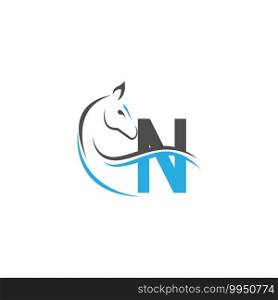 Letter N icon logo with horse illustration design vector