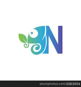 Letter N icon with chameleon logo design template vector