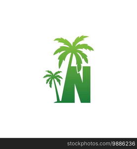 Letter N logo and  coconut tree icon design vector illustration