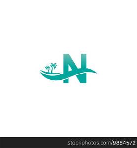 Letter N logo  coconut tree and water wave icon design vector