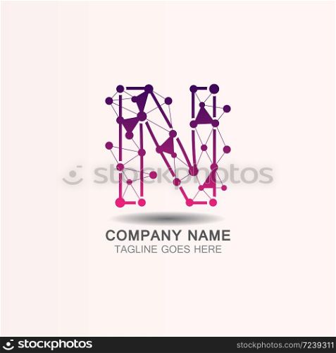 Letter N logo with Technology template concept network icon vector