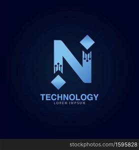 Letter N logotype blue color,Technology and digital abstract dot connection vector initial logo design