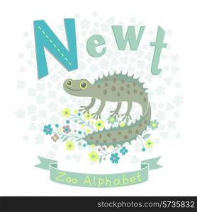 Letter N - Newt. Alphabet with cute animals. Vector illustration.