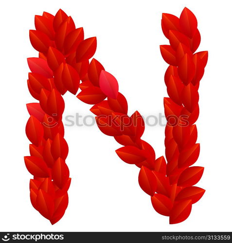 Letter N of red petals alphabet