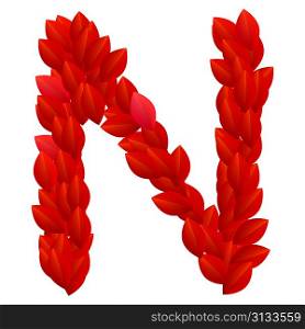 Letter N of red petals alphabet