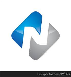 letter N on block logo vector blue n grey color