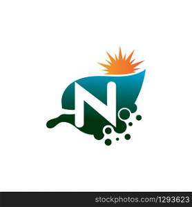 Letter N on leaf concept logo or symbol template design
