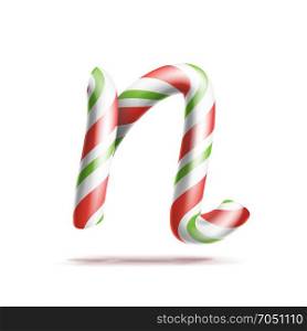 Letter N Vector. 3D Realistic Candy Cane Alphabet Symbol In Christmas Colours. New Year Letter Textured With Red, White. Typography Template. Striped Craft Isolated Object. Xmas Art Illustration. Letter N Vector. 3D Realistic Candy Cane Alphabet Symbol In Christmas Colours. New Year Letter Textured With Red, White. Typography Template. Striped Craft Isolated Object. Xmas Art
