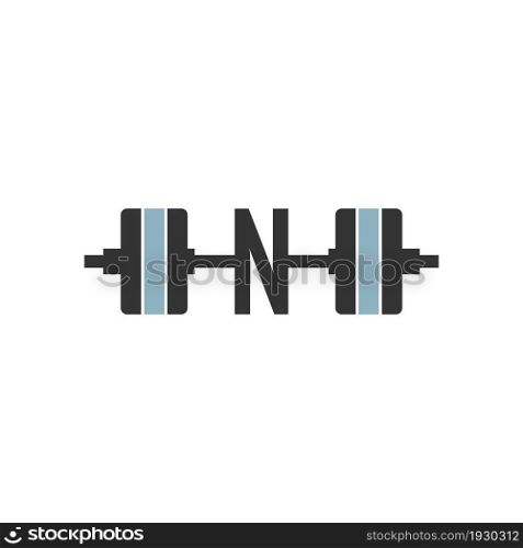 Letter N with barbell icon fitness design template vector