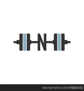 Letter N with barbell icon fitness design template vector