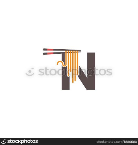 Letter N with chopsticks and noodle icon logo design template
